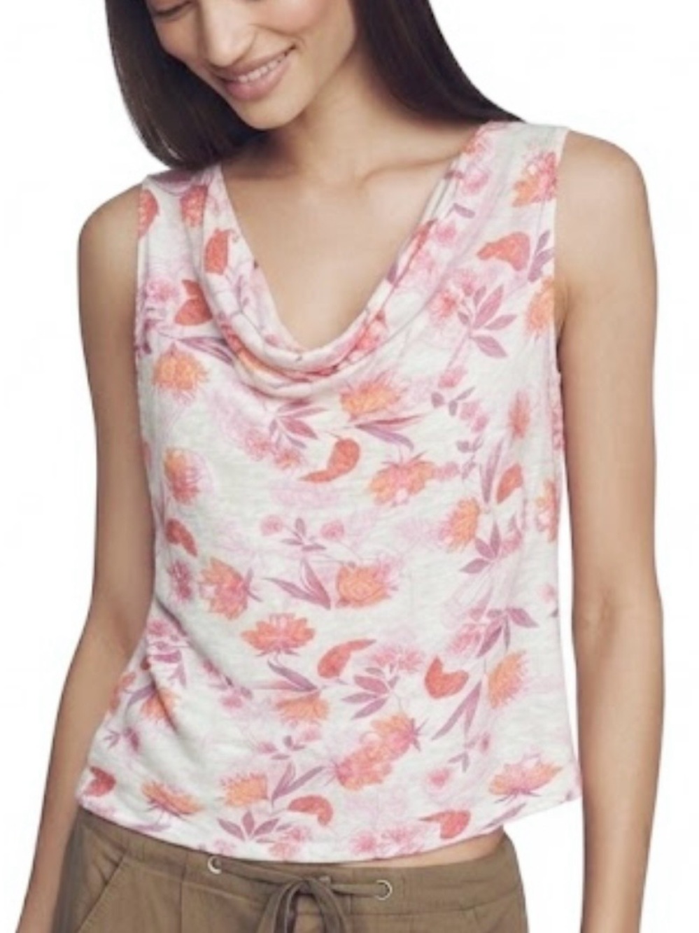 Haute Hippie Linen Tank Floral Boho Sleeveless Top